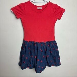 Hanna Andersson Strawberry Dress 120 US size 6 or 7 Red Denim Summer Outdoor